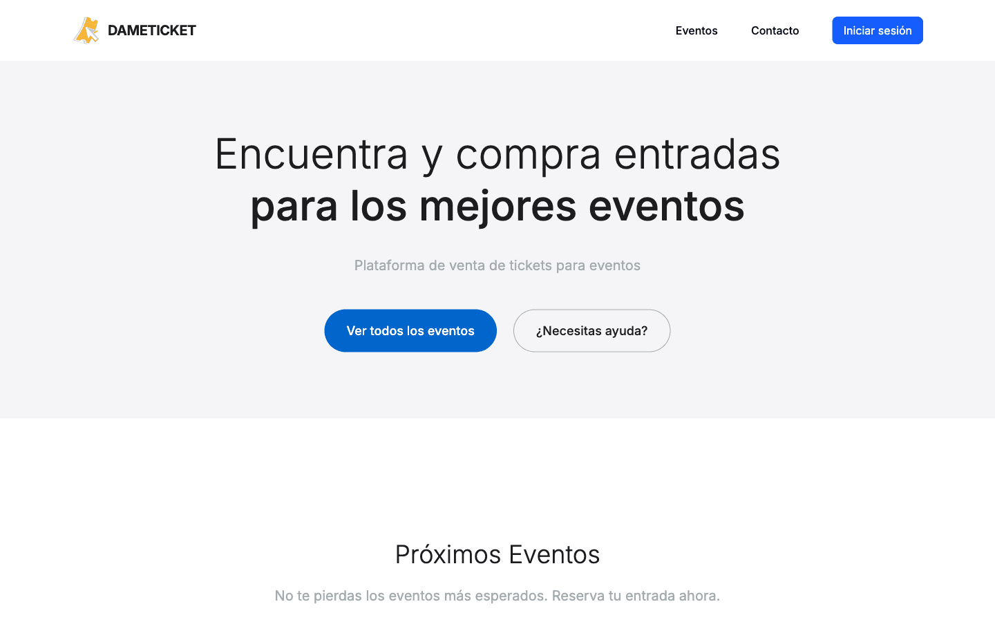 Portada de dameticket.com: buscador de eventos con compra de entradas en vivo